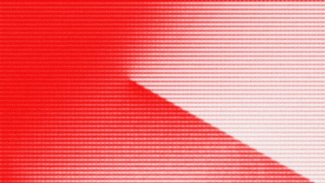Bold red and white diagonal split dominates the frame. Subtle pixel grid texture adds depth to the surface. Sharp contrast draws attention to the clean division