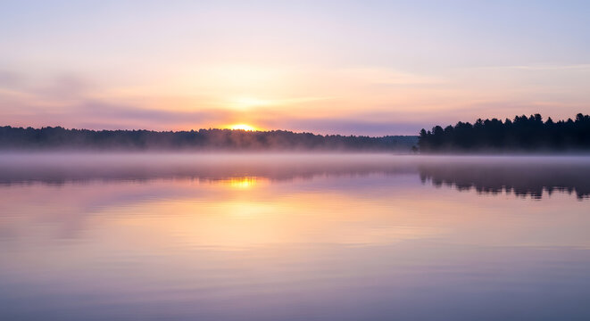 Sunset over calm peaceful lake water 1.