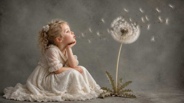 Ein M&auml;dchen mit gro&szlig;er Pusteblume