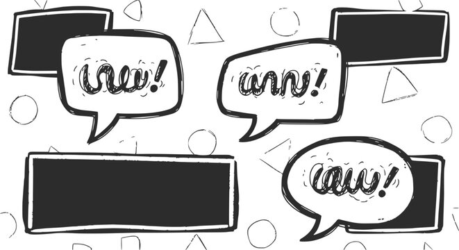 Speech Bubbles with Hand Drawn Exclamations and Blank Boxes