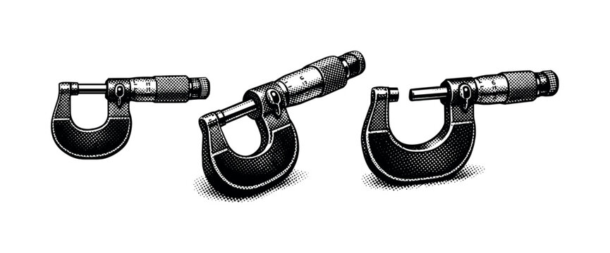 Three precision micrometers displayed in a row for accurate measurement tasks