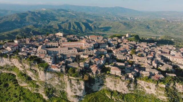 Hamlet of Gerace in Calabria, historical vintage italian city with churches