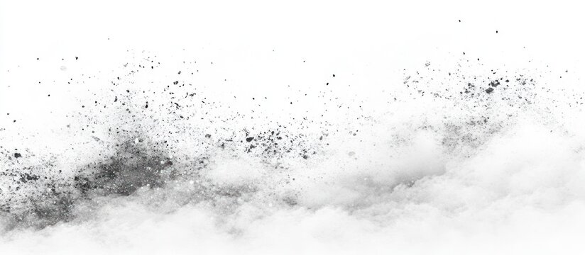 Abstract explosion of dark particles on white background