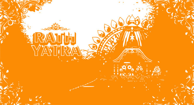 Rath Yatra Festival India Hindu Chariot Celebration Orange White Decorative Frame