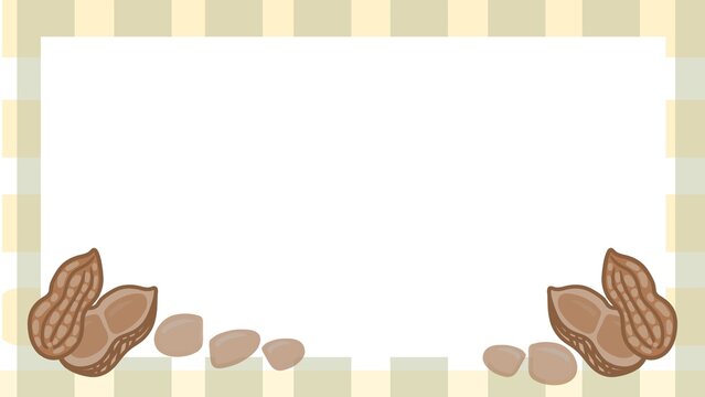 Peanut decorative border frame with gingham background label menu template design. Ideal for food labels, menus, invitations, banners, and snack packaging design with an organic and homemade aesthetic
