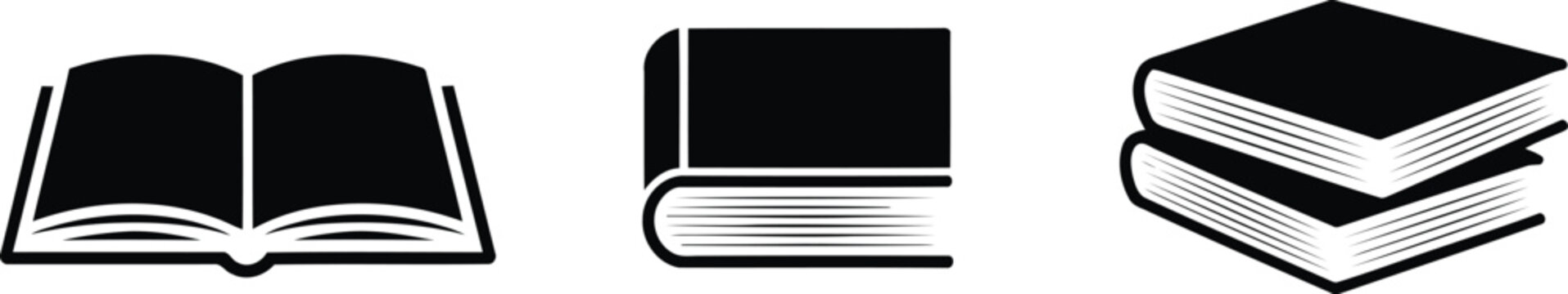 Set of black book icons for education and library reading design Vector