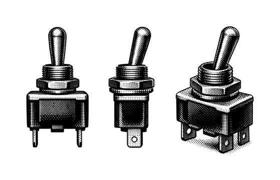 Collection of three vintage toggle switches with different mounting styles and lever positions