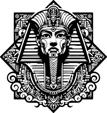 Detailed Symmetrical Logo Mesir King Dynasty Vector Icon featuring Traditional Headdress and Jewelry