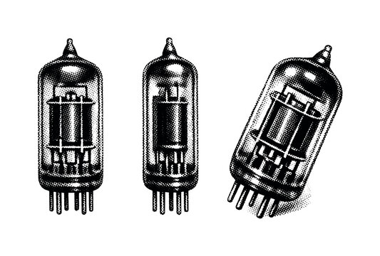 Vintage vacuum tubes arranged in a graphic illustration style