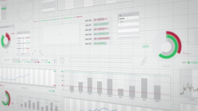 A multitude of animated financial charts displaying the flow of trading data