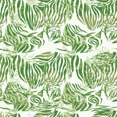Fototapeta premium Abstract Green Tropical Leaves Zebra Pattern Seamless Background