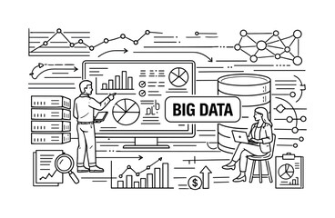 Obraz premium Big Data analytics and visualization with charts and graphs