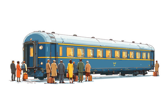 Classic Travel Poster with Passengers Boarding Grand isolated