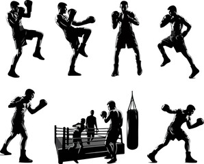 Power-Hand Cocked Cross Position of a Heavyweight Fighter with Detailed Boxing Gloves and Intense Duel Preparation © Darji