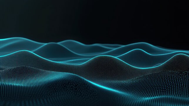 Abstract Turquoise waves rise, points in formation. Deep, dark background
