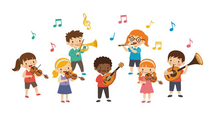 Obraz premium Diverse Children Playing Musical Instruments Together in Harmony