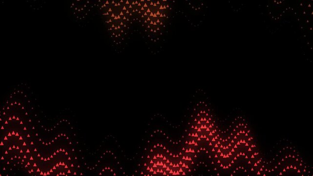 Abstract Red Orange Triangle Sound Wave Pattern on Black Background, Glowing Particle Triangle Halftone Wave Surface, Audio Visualizer Animation Motion Graphics Seamless Loop, 4K