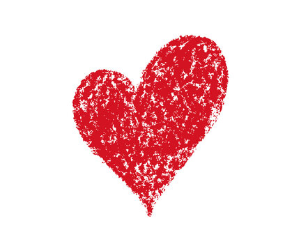 Crayon doodle heart. Chalk texture hand drawn red heart icon. Pencil love sign. Kid school crayon drawing. Scribble cute love shape. Vector illustration isolated on white background.
