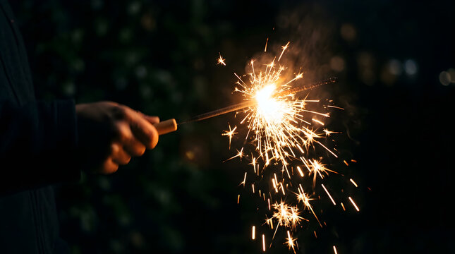 Sparkler held at night with dark background
