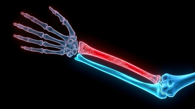 X-ray imaging of human forearm bones highlighting radius and ulna structure in medical science with detailed skeletal anatomy from a frontal viewpoint