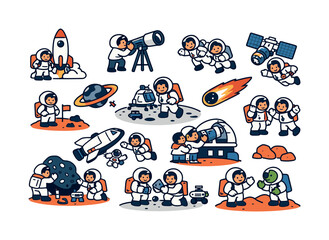 Fototapeta premium Imaginative space exploration scenes featuring astronauts and celestial objects