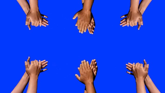 Hands Clapping on A Blue Screen Background: Clapping on Chroma Key Background