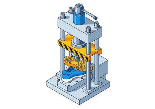 Hydraulic Press Compressing Sneaker Sole for Footwear Manufacturing
