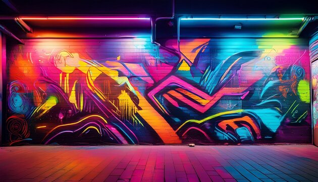 blacklight graffiti wall glowing fluorescent colors