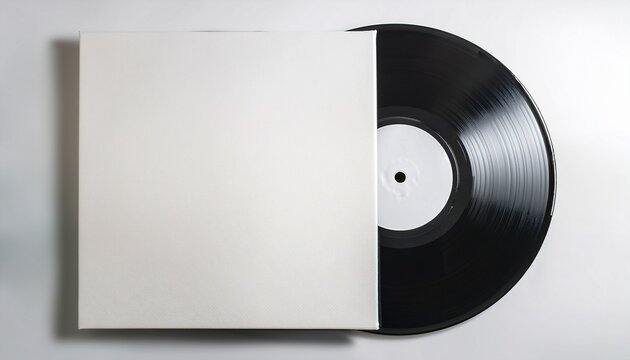 a vinyl record mock up plain blank white sleeve on a white backdrop white inner label vinyl design concept