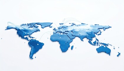Fototapeta premium Blue World Map on White Background.