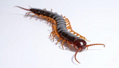 Fototapeta premium Centipede Closeup on White Background.