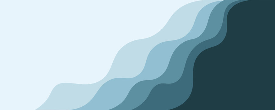 Blue ocean waves, Abstract sea silhouette wave icon, Marine decorative splash, spray, splash water sign, sea waves, storms and weather at sea, Collection of vectors, beach backgrounds