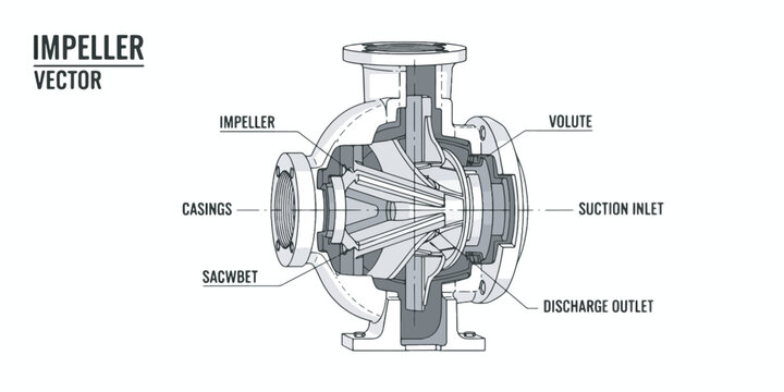 Impeller Pump Vector Diagram with Technical Engineering Detail