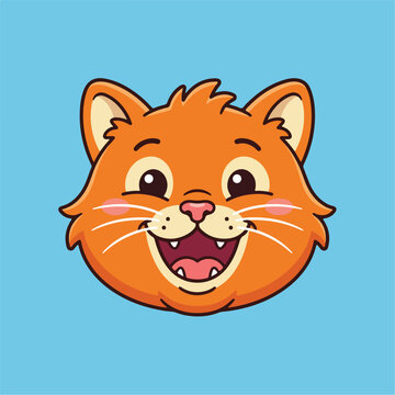 Cute Orange Cat Face Cartoon Illustration.
