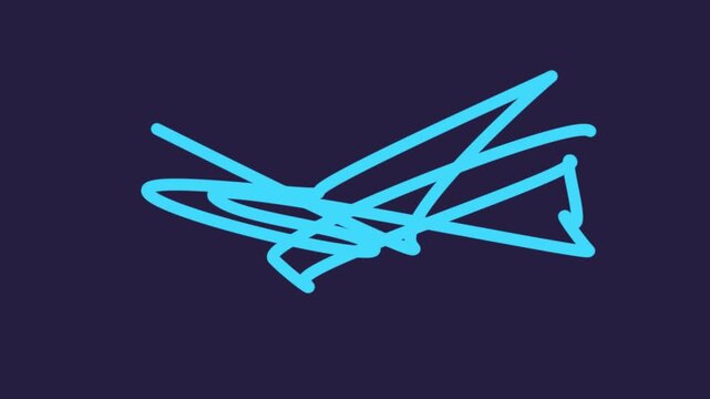 Abstract scribble art design featuring bright blue hand drawn messy lines isolated on a dark purple background for modern graphic projects