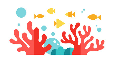 Coral Reef Underwater Scene with Fish and Bubbles, Flat Design © Maya