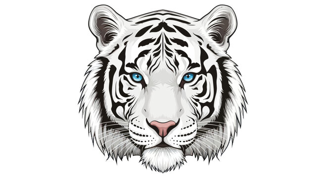 White Tiger Face Portrait - Majestic Predator with Blue Eyes