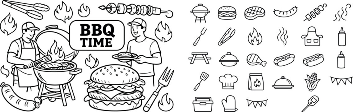 Barbecue Time: A Collection of Fun and Delicious Grilling Essentials and Icons