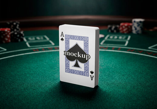 Playing Card Mockup On A Dark Poker Table