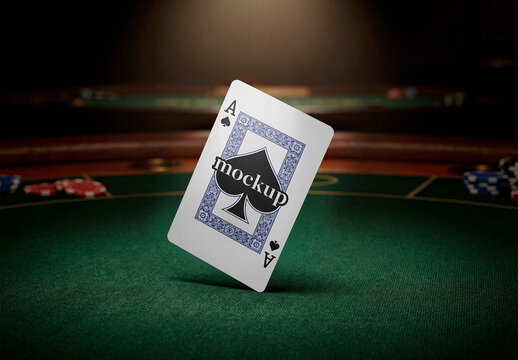 Playing Card Mockup On A Dark Poker Table