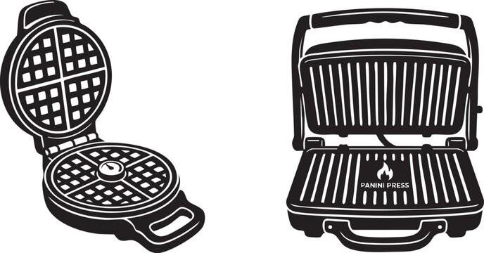 Open Round Waffle Maker and Panini Press Grill Silhouettes for Kitchen Appliance Design