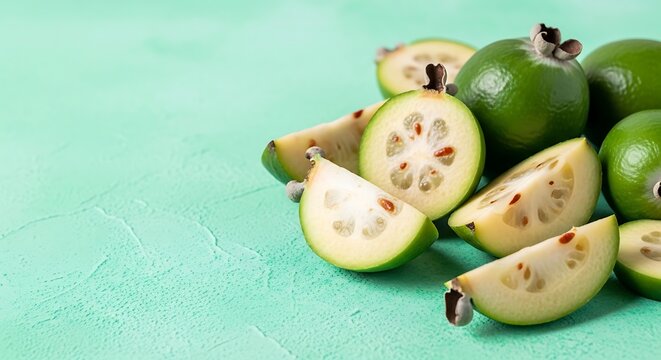 Fresh feijoa fruits a vibrant display of green and white