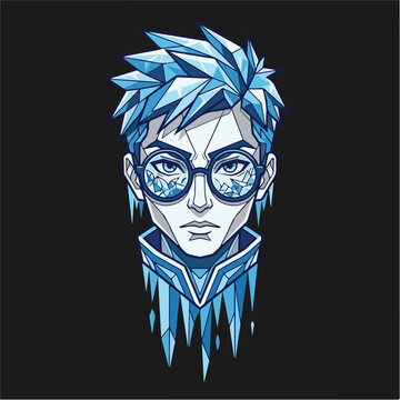 Ice Man Face Closeup Portrait.