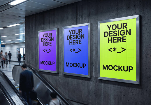Three Vertical Billboard Posters Mockup