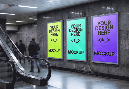 Three Vertical Billboard Posters Mockup