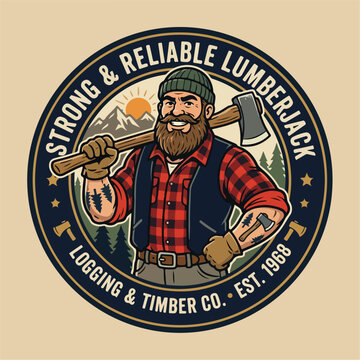 Strong and Reliable Lumberjack Logging and Timber Co Est 1968 Emblem.
