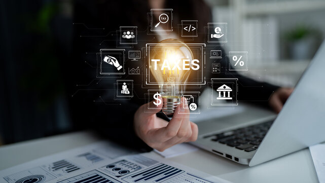 Concept of tax preparation and financial compliance. Filing official tax documents and forms for government reporting, auditing, and financial accounting purposes. Fermion