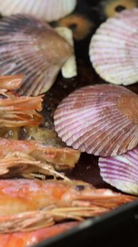 seafood, cooking, grill, food, shrimp, prawn, scallop, preparing, restaurant, pan, grilled, fresh, meal, dinner, lunch, delicious, kitchen, shellfish, healthy, diet, tasty, gourmet, cuisine, oil, appe