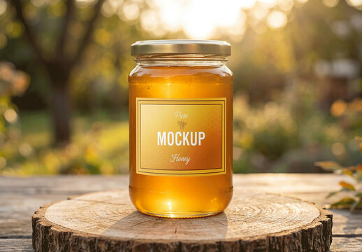 Glass Jar With Pure Honey Label Mockup
