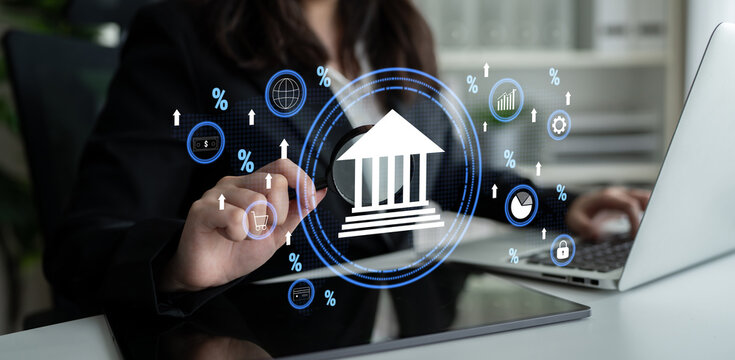 The influence of central bank monetary policy on the global banking system and economy. A concept of interest rates, inflation, and growth. Motif